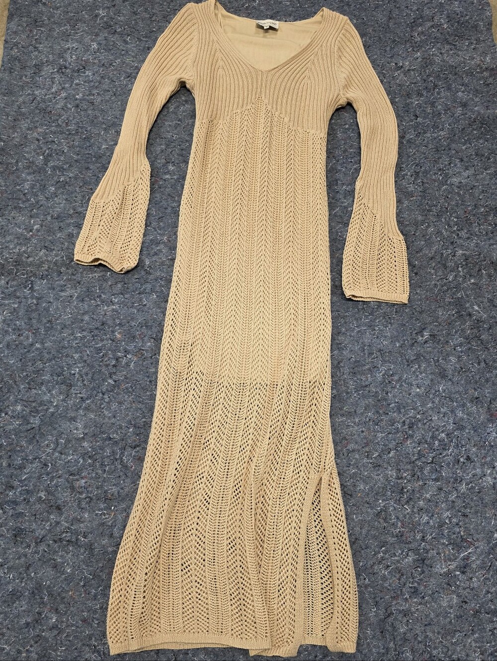 Freshman 1996 Beige Knit Dress with Flared Sleeves Womens Medium